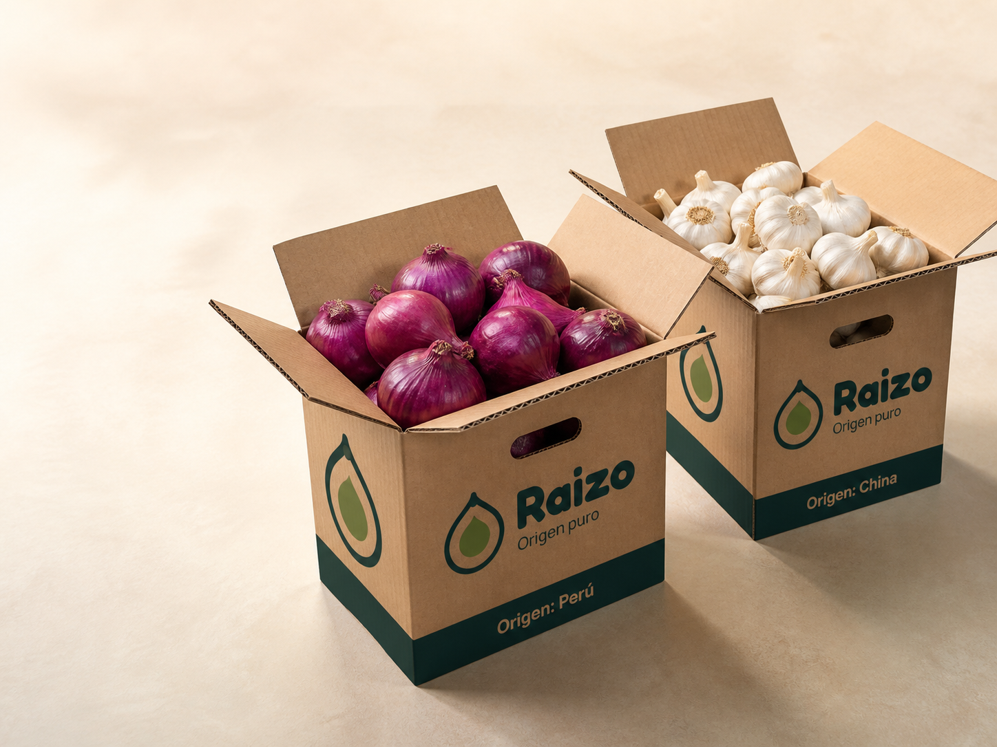 Cajas Raizo con cebolla morada de Perú y ajo blanco de China